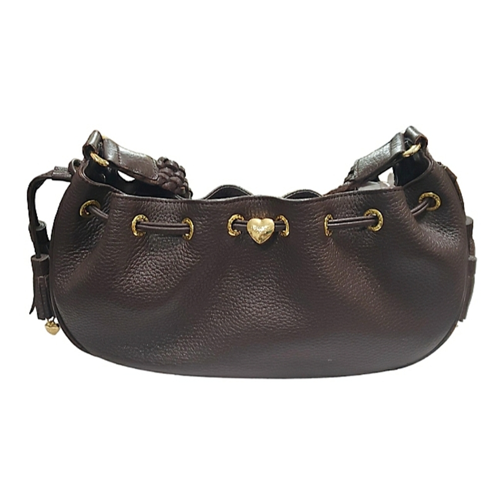 Lovcat Paris Brown Leather shoulder bag with tassels and gold charms